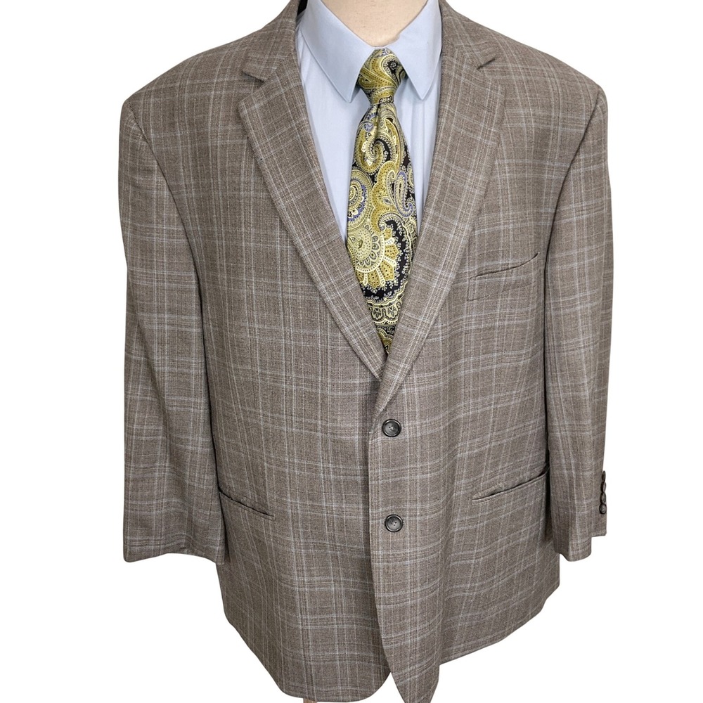 Pronto Uomo Platinum‎ Blazer Mens 52R Brown Blue Glen Plaid Academic Wool Jacket